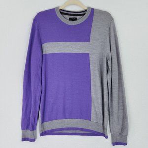 Alfani Sweater Womens Medium Purple Gray Merino Wool Blend Colorblock Classic